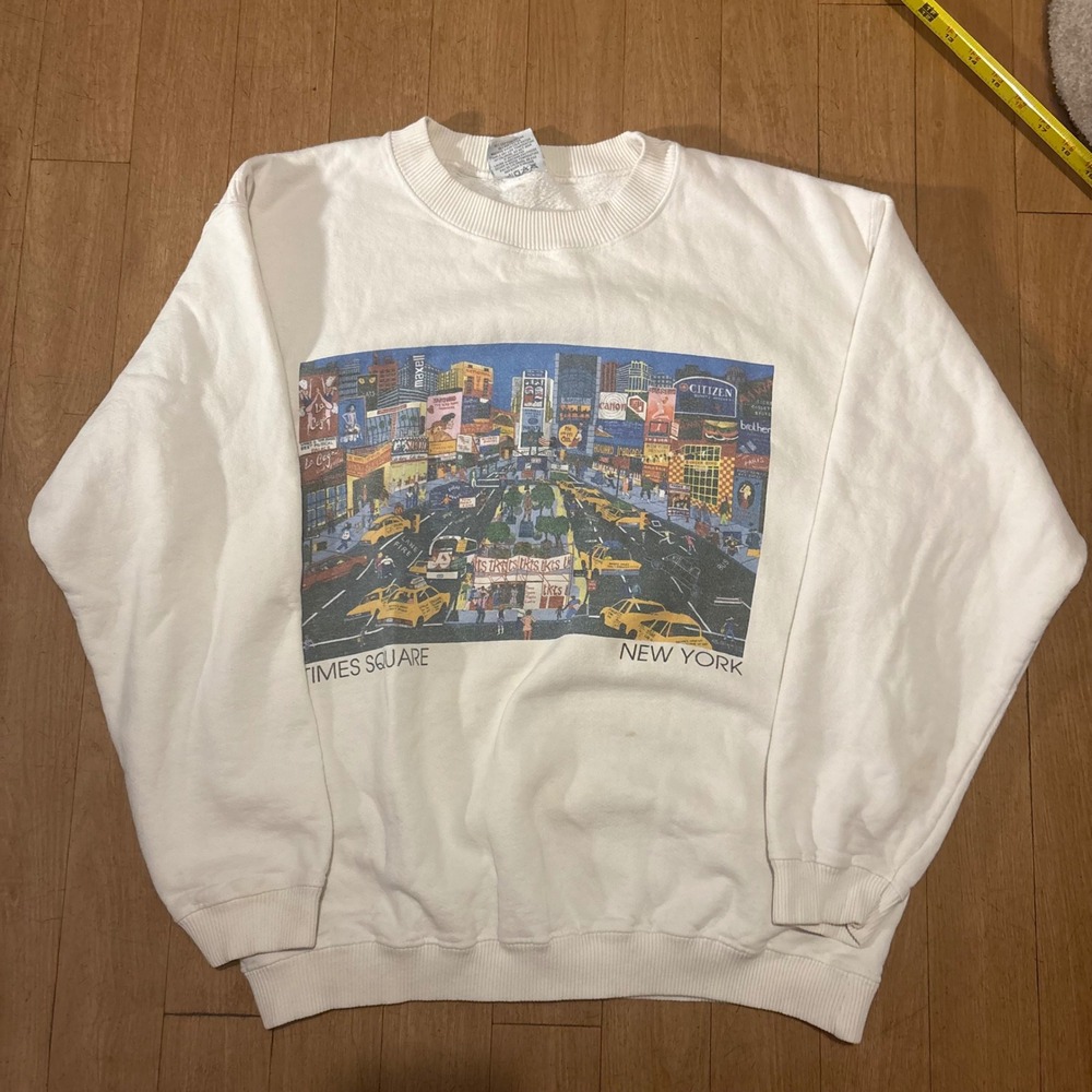 Vintage Gildan Times Square New York Pat Singer Graphic Sweatshirt White Large